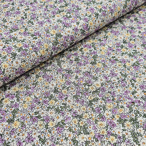 Baumwoll-Voile Blumen flieder und pastell gelb