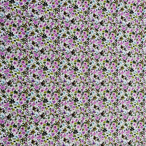 Baumwoll-Voile Blumen violett und grün