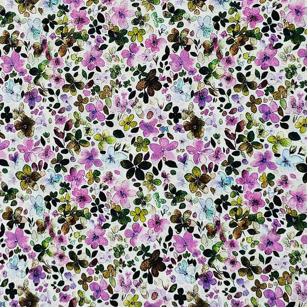 Baumwoll-Voile Blumen violett und grün