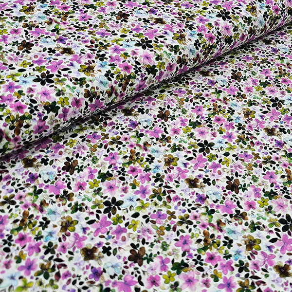Baumwoll-Voile Blumen violett und grün