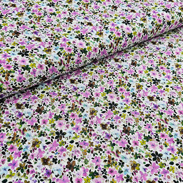 Baumwoll-Voile Blumen violett und grün