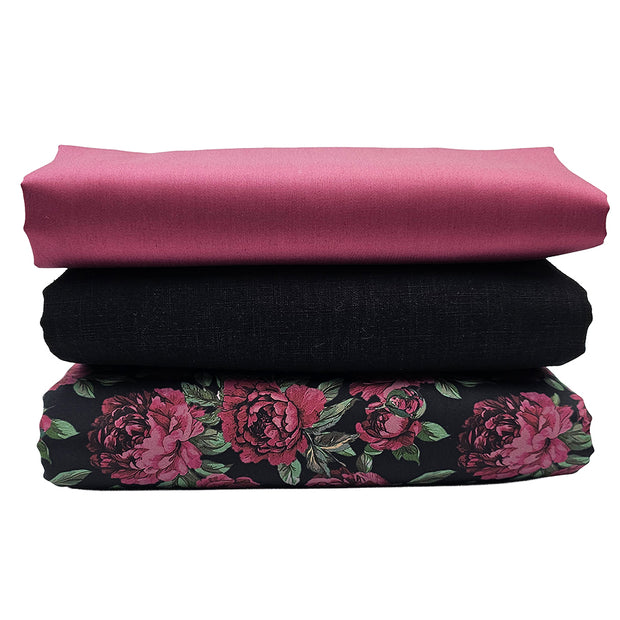 Trachten Stoffpaket schwarz mit Blumen und Schürze in rouge