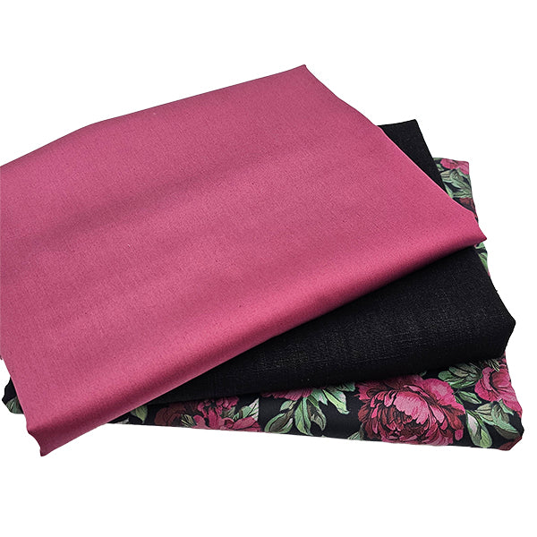 Trachten Stoffpaket schwarz mit Blumen und Schürze in rouge