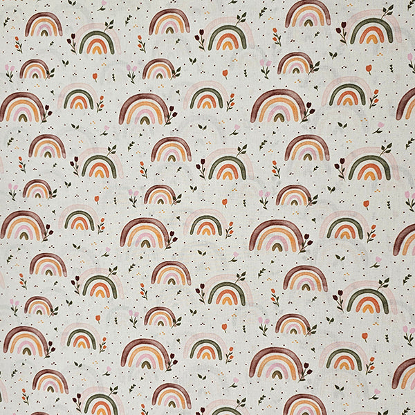 Baumwoll-Popelin Regenbogen und Blumen
