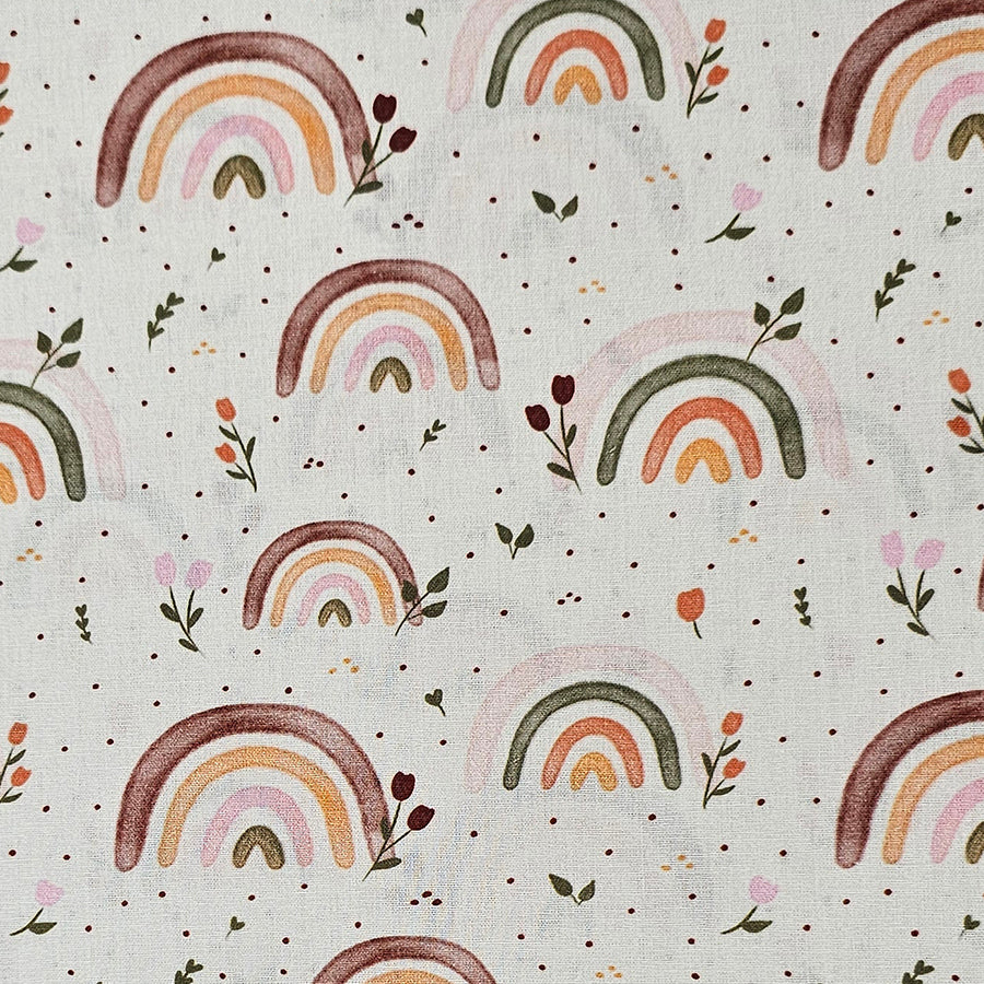 Baumwoll-Popelin Regenbogen und Blumen