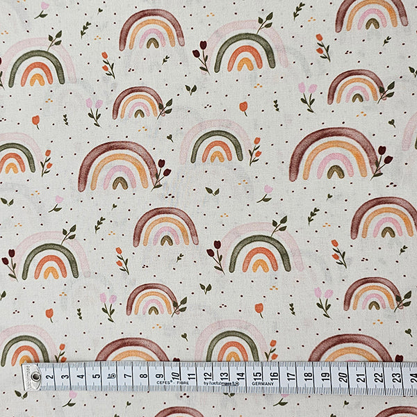 Baumwoll-Popelin Regenbogen und Blumen