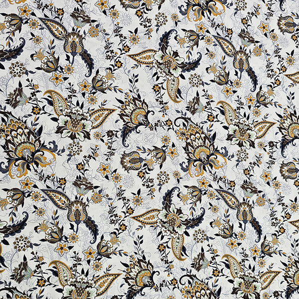 Baumwollsatin Siena Blumen senf und braun