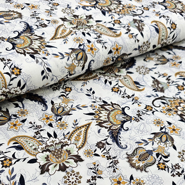 Baumwollsatin Siena Blumen senf und braun