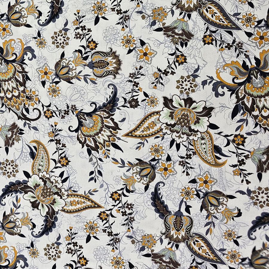 Baumwollsatin Siena Blumen senf und braun