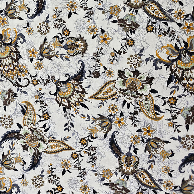 Baumwollsatin Siena Blumen senf und braun