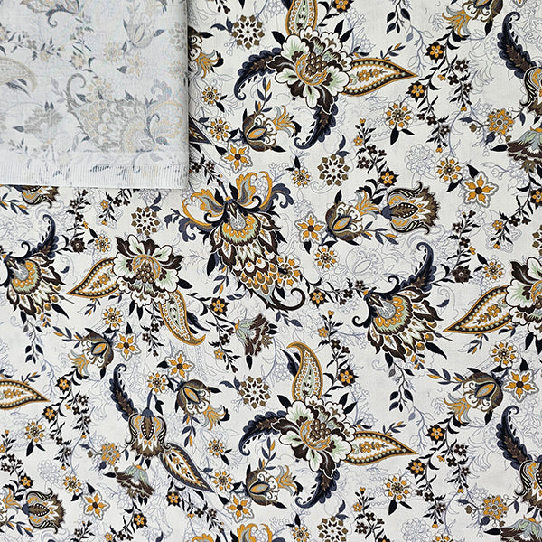 Baumwollsatin Siena Blumen senf und braun