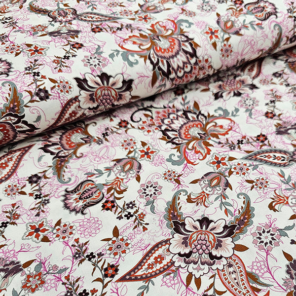 Baumwollsatin Siena Blumen rosa und terra