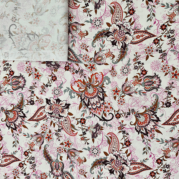 Baumwollsatin Siena Blumen rosa und terra
