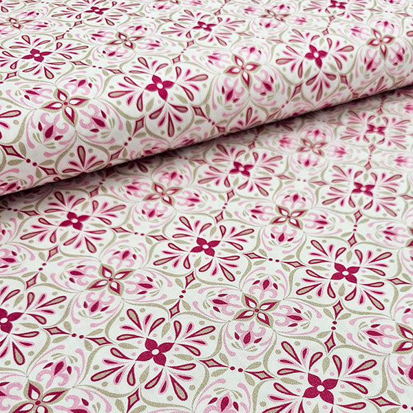 Baumwollsatin Siena Ornamente rosa und sand
