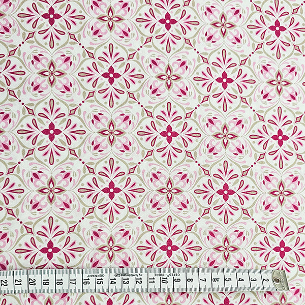 Baumwollsatin Siena Ornamente rosa und sand