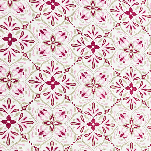 Baumwollsatin Siena Ornamente rosa und sand