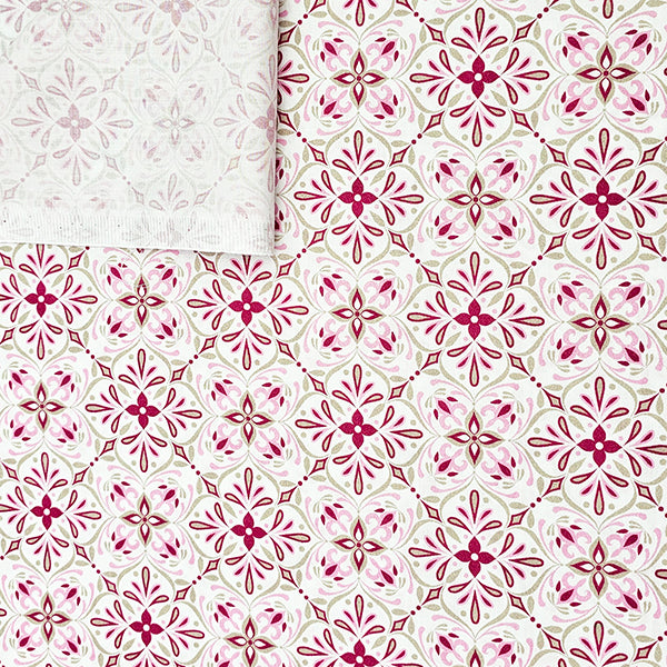 Baumwollsatin Siena Ornamente rosa und sand