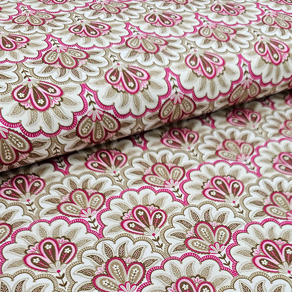 Baumwollsatin Siena Floral rosa und beige