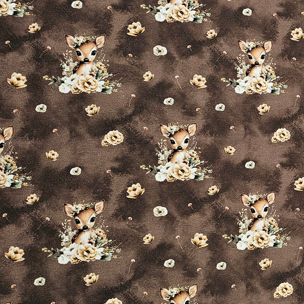 Jersey Reh mit Blumen braun