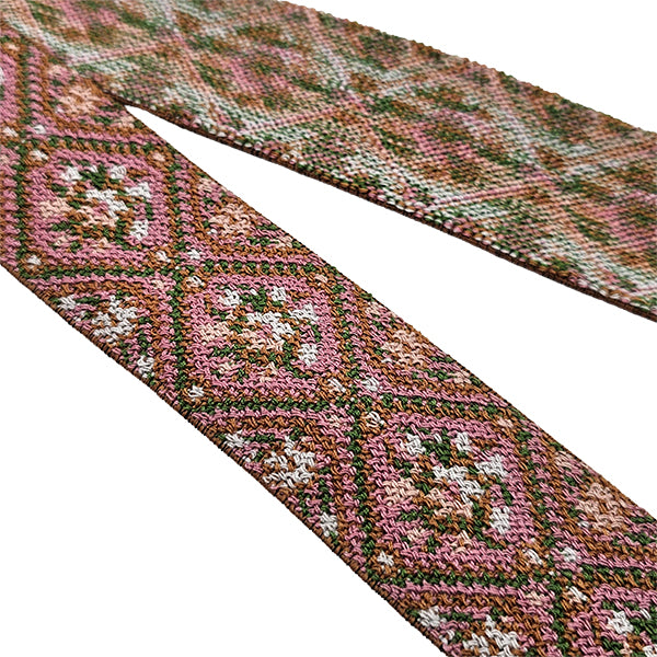 Elastic Band Jacquard rosa, grün und terra 4cm