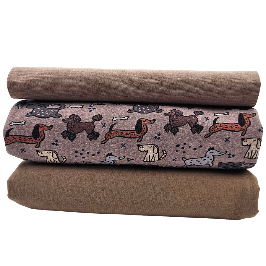 Stoffpaket Alpenfleece Hunde und uni Bio mit Bündchen Bio