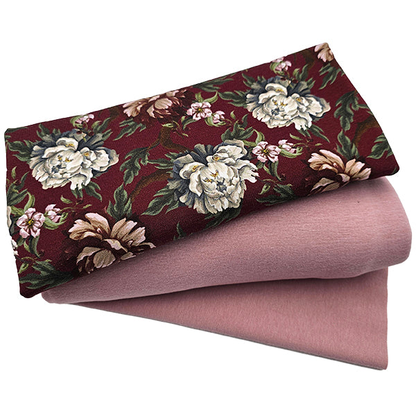 Sweat Stoffpaket Blumen und uni mit Bündchen