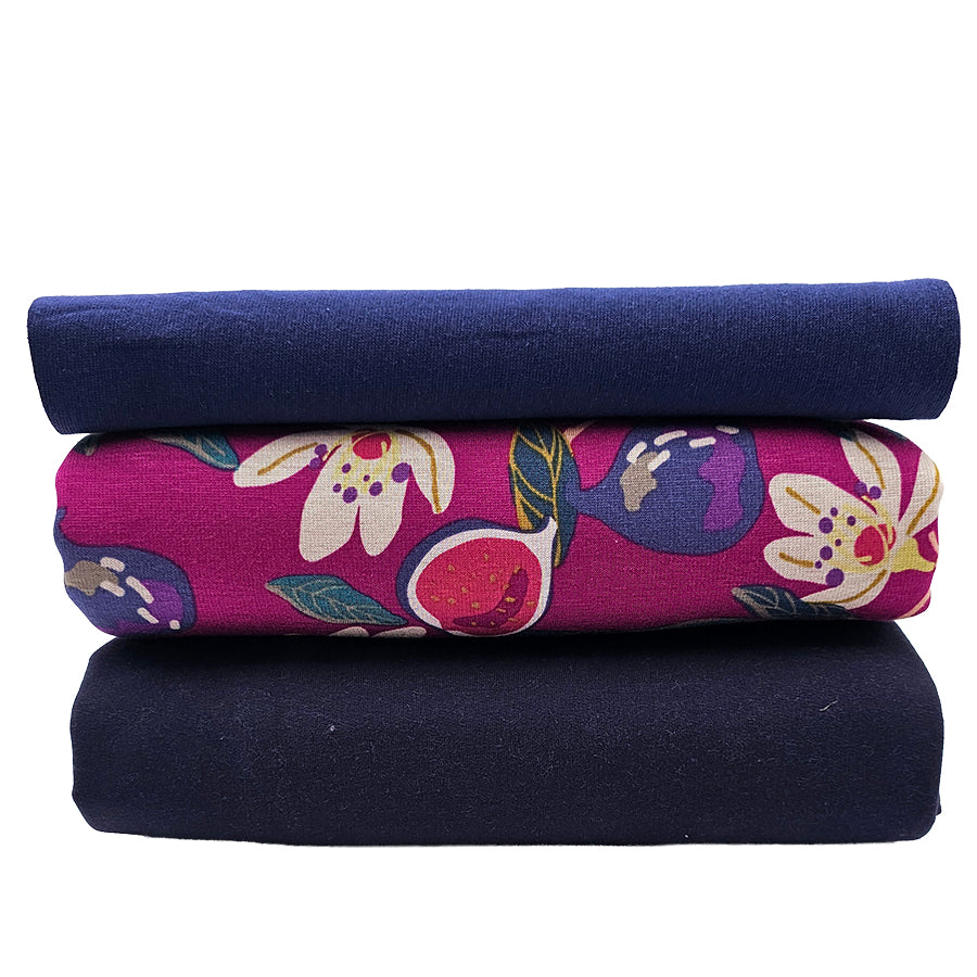 Sweat Stoffpaket Blumen und uni Bio mit Bündchen