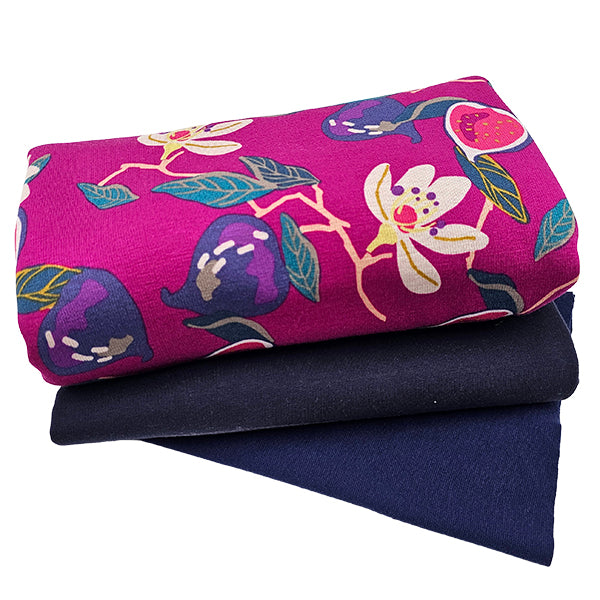 Sweat Stoffpaket Blumen und uni Bio mit Bündchen