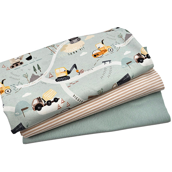 Jersey Stoffpaket Baustelle mint und Streifen mit Bündchen