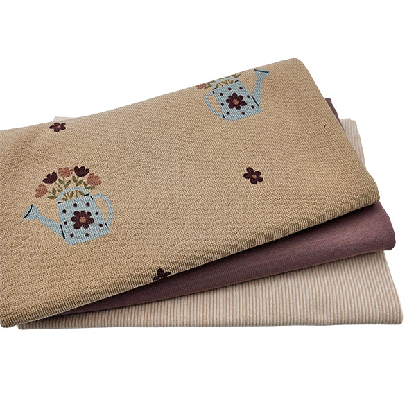 Stoffpaket Krepp Terry Blumen und uni mit Bündchen
