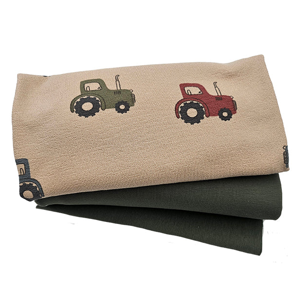 Stoffpaket Krepp Terry Traktor und uni mit Bündchen