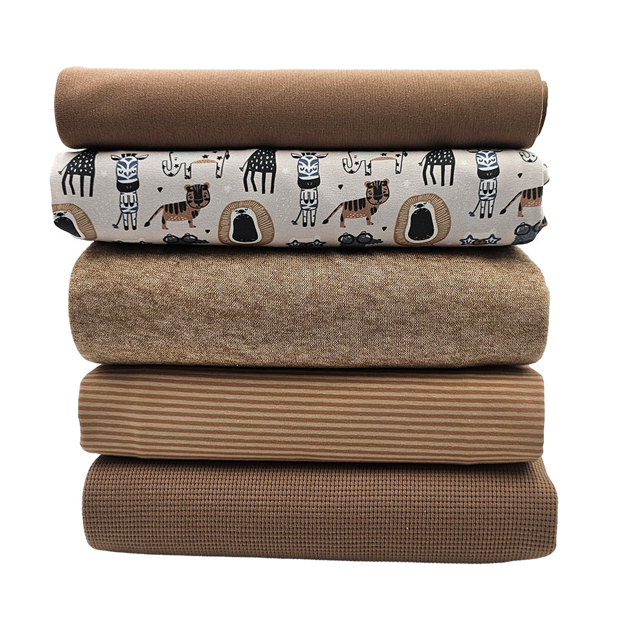 Stoffbox Jersey Wildtiere natur und Waffeljersey mit Bündchen