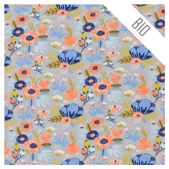 Jersey Blumen grau Bio