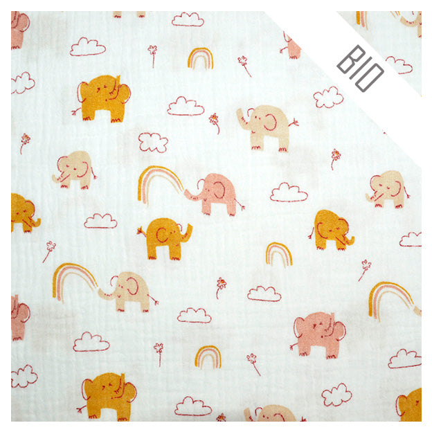 Stoffbox Musselin Elefant Bio und Regenbogen
