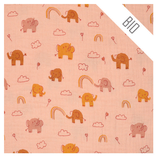 Stoffbox Musselin Elefant Bio und Regenbogen