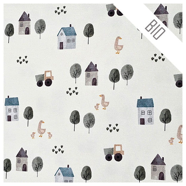French Terry Digital Bauernhof wollweiß Bio