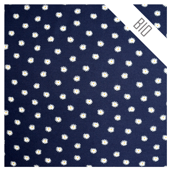 Jersey kleine Blumen navy Bio