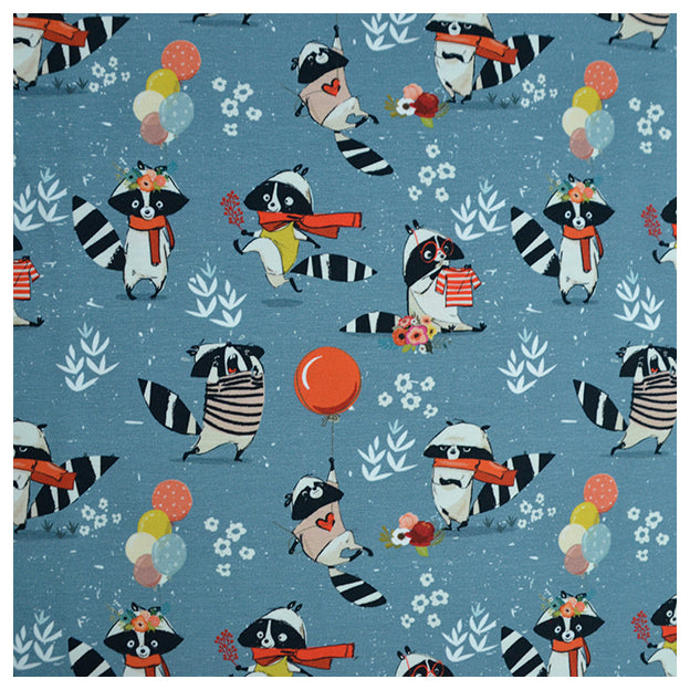 Jersey Stoffpaket Waschbären und streifen mit Bündchen weiß