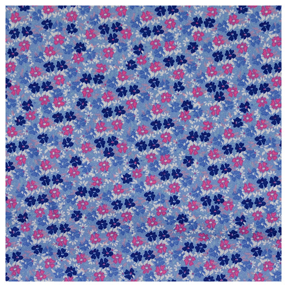 Baumwoll-Popelin Blümchen blau/rosa