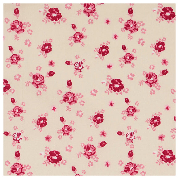 Baumwoll-Popelin Blumen bordeaux/rosa