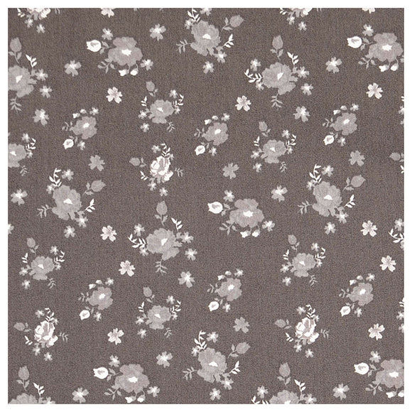 Baumwoll-Popelin Blumen grau/weiß