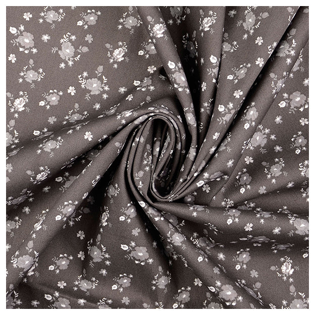 Baumwoll-Popelin Blumen grau/weiß