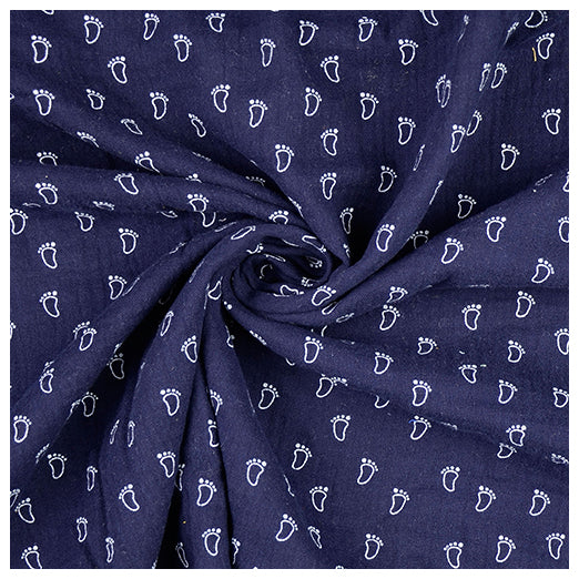 Musselin Baumwolle Fußabdrücke blau