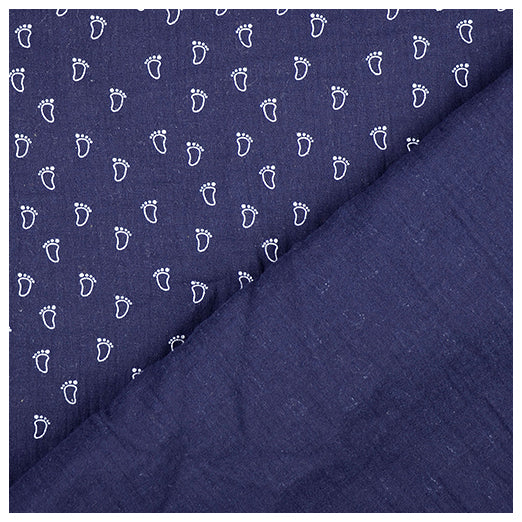 Musselin Baumwolle Fußabdrücke blau