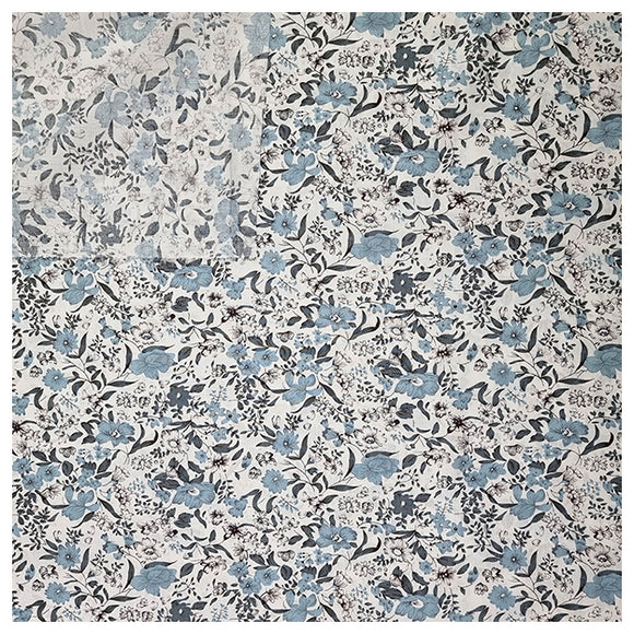 95cm Baumwoll-Popelin Blumen grau und hellblau