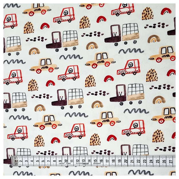French Terry Autos naturweiß Digital
