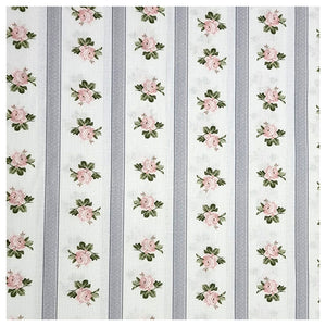 Baumwolle gestreift mit Rosen grau und rosa