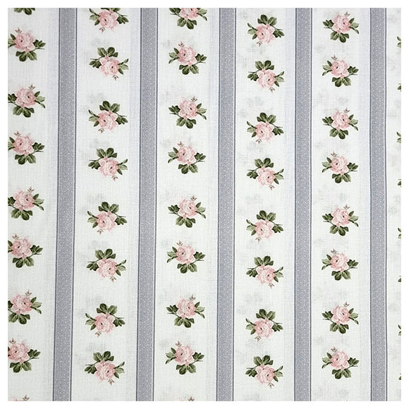 Baumwolle gestreift mit Rosen grau und rosa