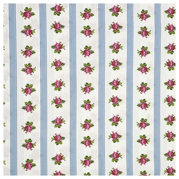 Baumwolle gestreift mit Rosen blau und rosa