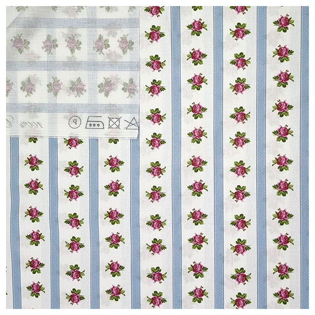 Baumwolle gestreift mit Rosen blau und rosa
